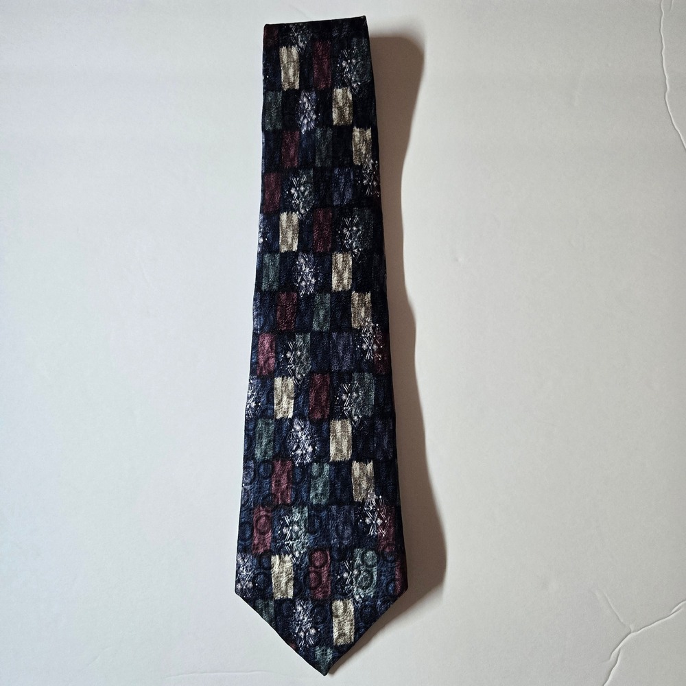 Van Heusen Silk Tie Men's Geometric Pattern Blue Burgundy Green Necktie - Picture 1 of 4